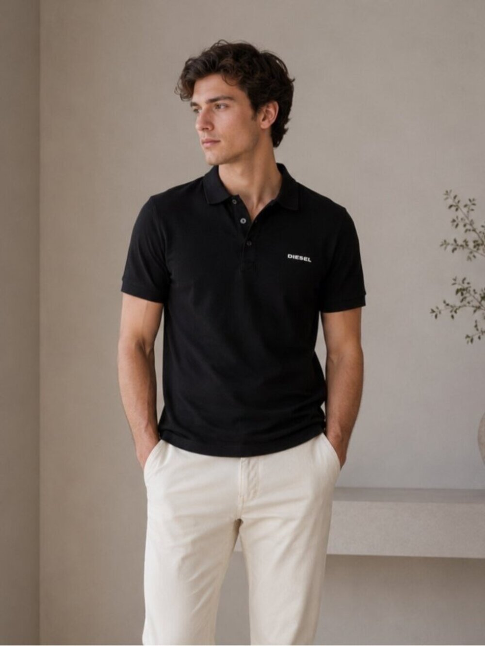 Diesel Black Polo Shirt Men’s Slim Fit Logo Short Sleeve Large 0565